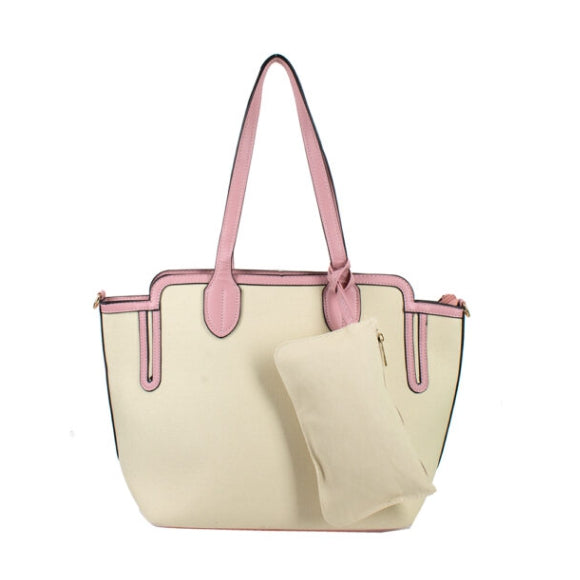 2-in-1 Color-block canvas tote - pink