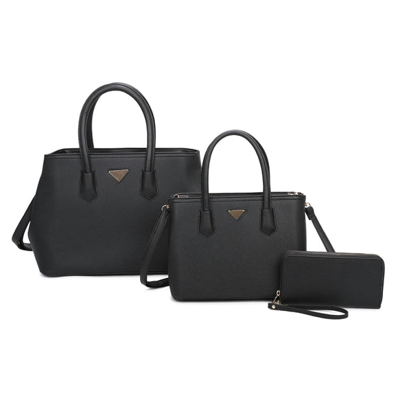 3-in-1 Triangle accent satchel set - black