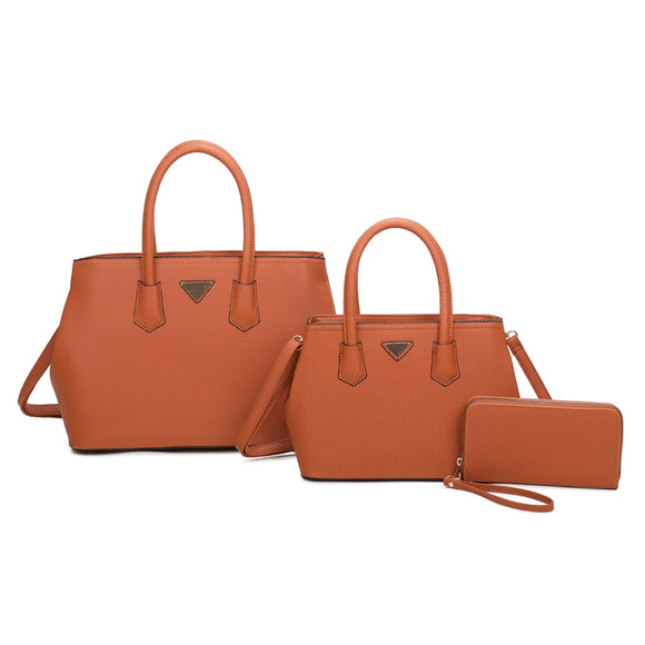 3-in-1 Triangle accent satchel set - brown