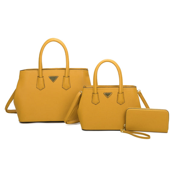 3-in-1 Triangle accent satchel set - yellow