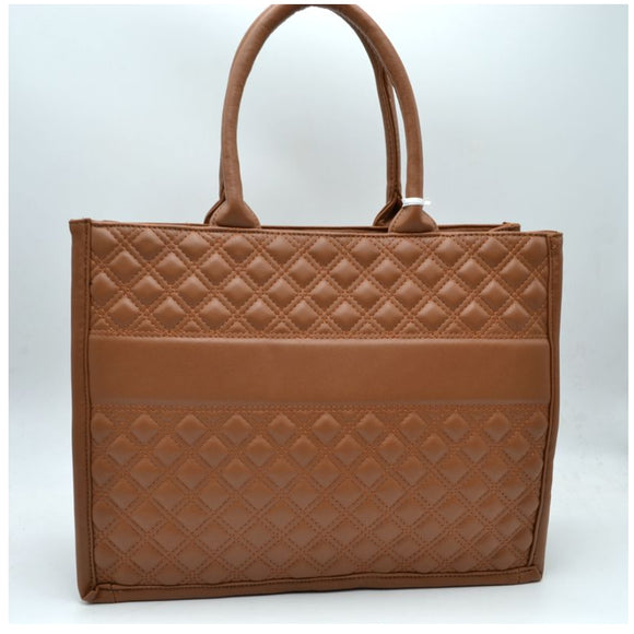 Quilted fashio tote - brown