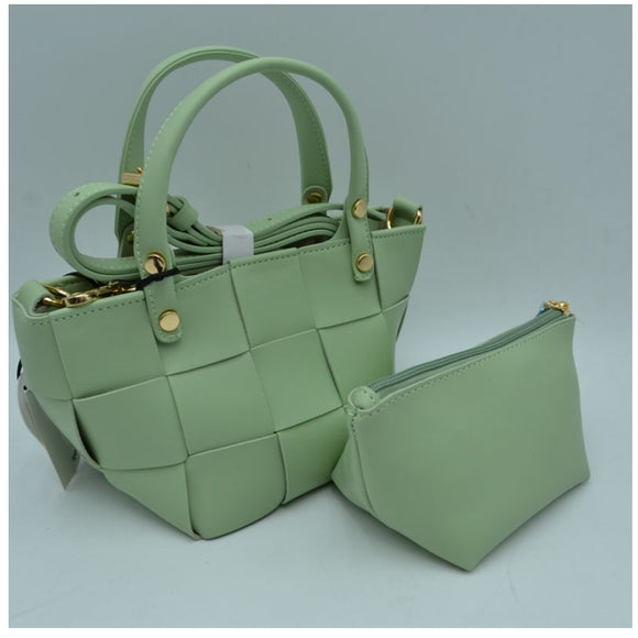 2-in-1 small weaving tote - green