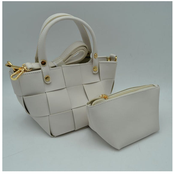 2-in-1 small weaving tote - white