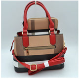 Plaid pattern & tassel small tote with wallet - red/brown