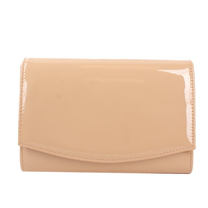 Glossy patent leather evening clutch - beige