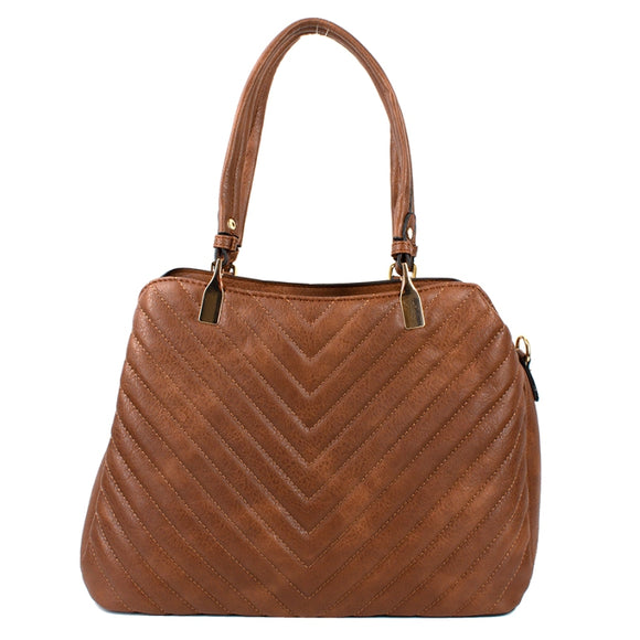 Chevron quilted tote - brown