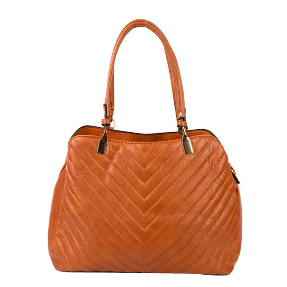 Chevron quilted tote - camel