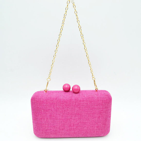 Woven straw clutch bag - rose