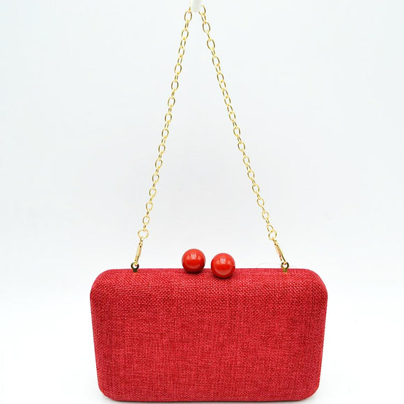 Woven straw clutch bag - red