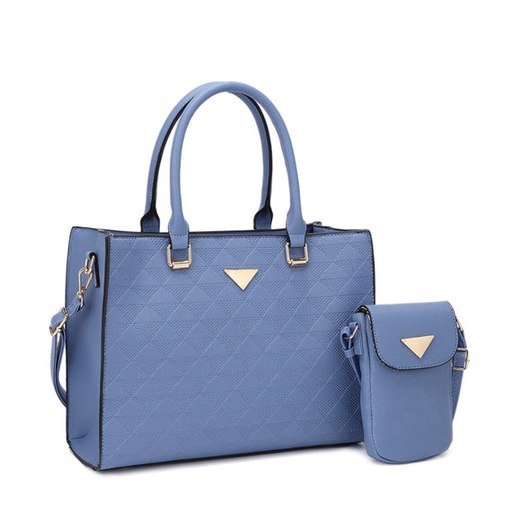 Monogram pattern tote and cell phone crossbody bag - blue