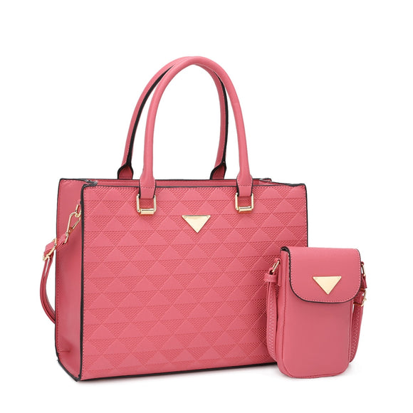 Monogram pattern tote and cell phone crossbody bag - pink