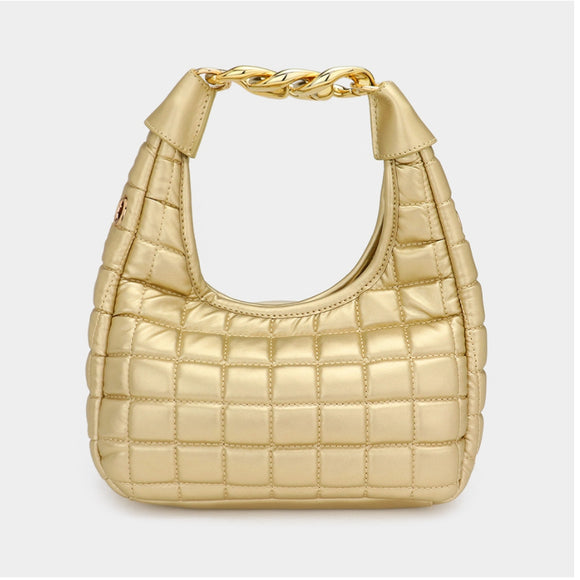 Fake chain quilted shoulder bag - gold