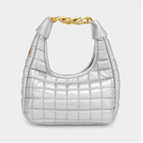Fake chain quilted shoulder bag - silver
