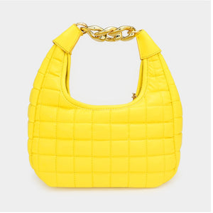 Fake chain quilted shoulder bag - yellow