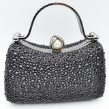 Crystal Diamond Top Handle Embellished Evening Clutch Bag - black