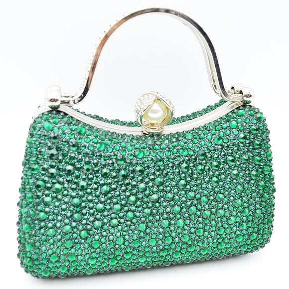 Crystal Diamond Top Handle Embellished Evening Clutch Bag - green