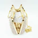 Crystal Diamond Top Handle Embellished Evening Clutch Bag - silver