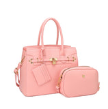 Decorated lock tote with crossbody bag - light pink