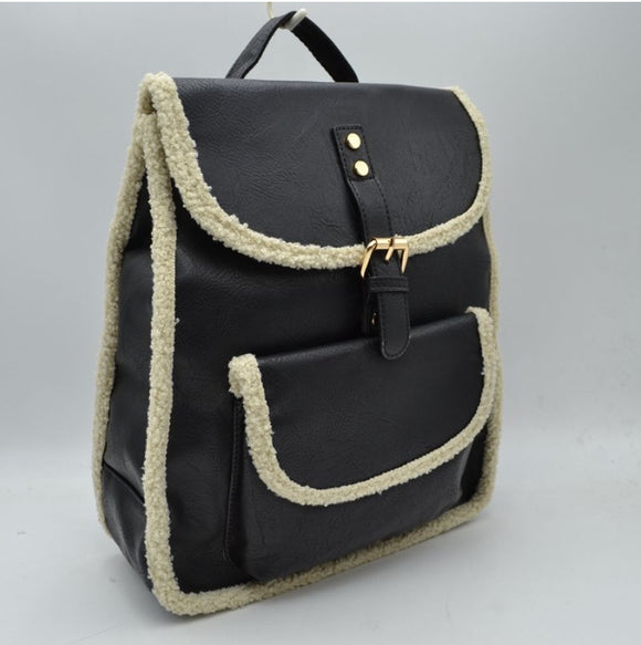 Winter belted closure backpack - black