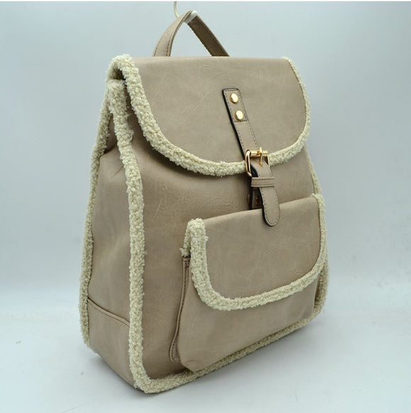 Winter belted closure backpack - stone