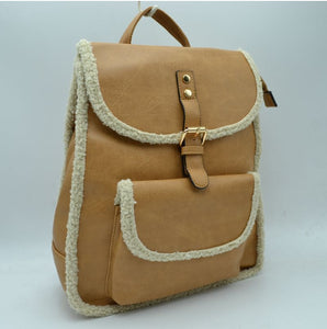 Winter belted closure backpack - tan