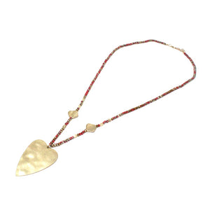 Heart with glass bead chain - coral