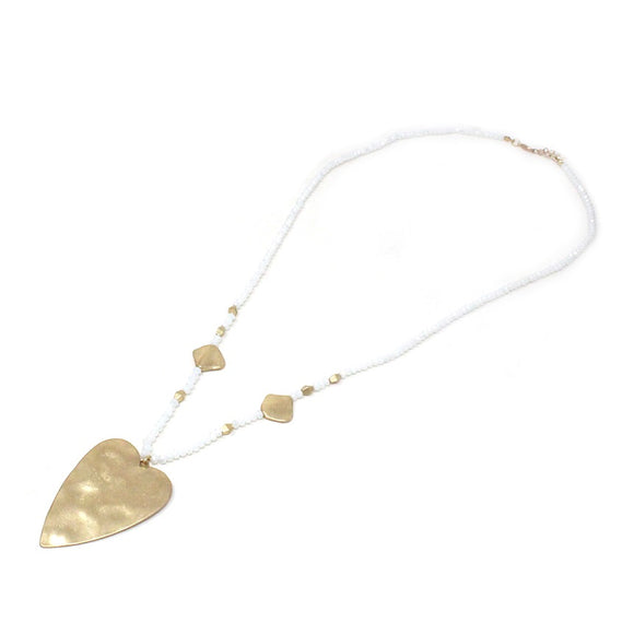 Heart with glass bead chain - white