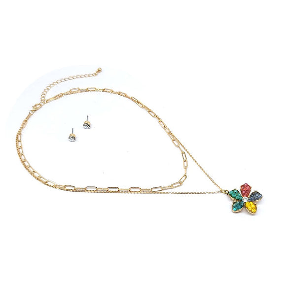Multi layer flower necklace set - multi