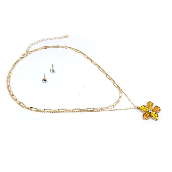 Multi layer flower necklace set - yellow