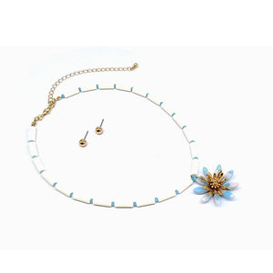 Vivid Flower necklace set - light blue