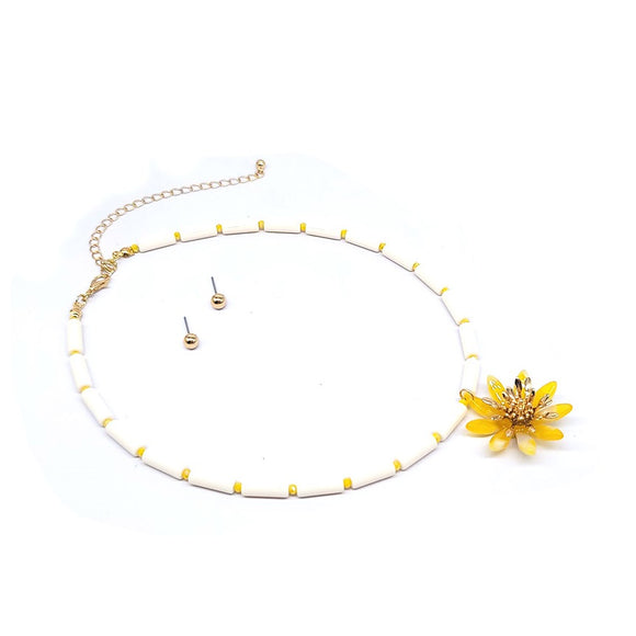 Vivid Flower necklace set - yellow