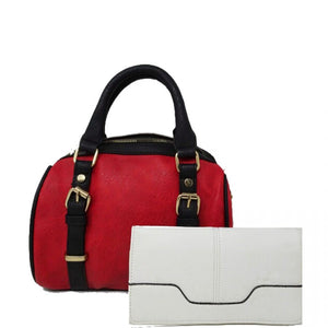Belted satchel with wallet - red/black