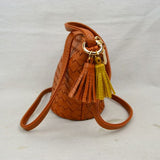 Weave crossbody bag with tassel - yellow