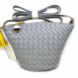 Weave crossbody bag with tassel - grey