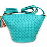Weave crossbody bag with tassel - turquoise