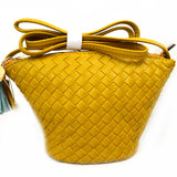 Weave crossbody bag with tassel - yellow