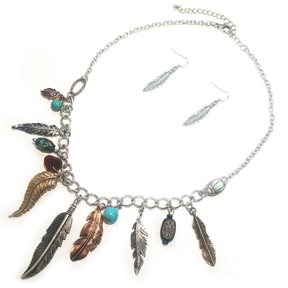 Multi feather drop necklace set