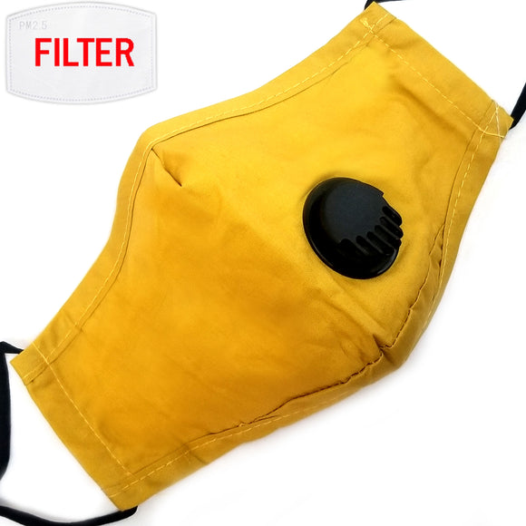 Cotton mask with breathing valve - mustard