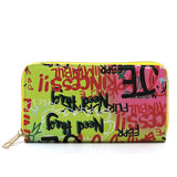 Queen bee charm graffiti boxy satchel with wallet - green