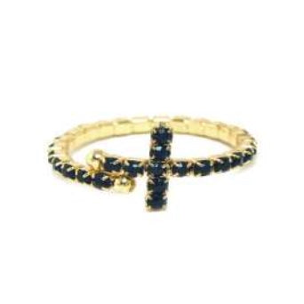 [12pcs set] Cross shape stud ring - gold black