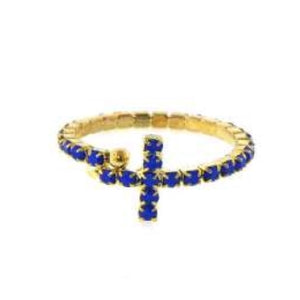 [12pcs set] Cross shape stud ring - gold blue