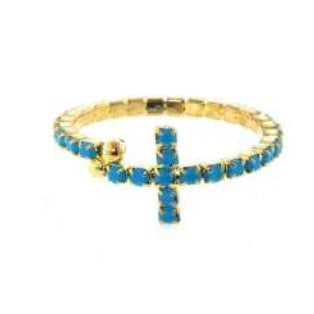 [12pcs set] Cross shape stud ring - gold turquoise