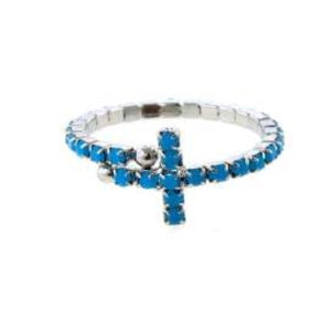 [12pcs set] Cross shape stud ring - silver turquoise