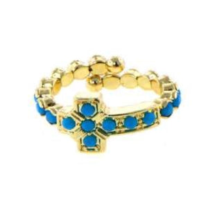 [12pcs set] Cross ring - gold turquoise