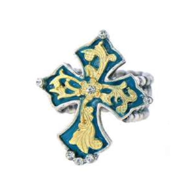 [12pcs set] Royal cross ring - silver turquoise