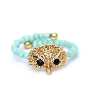 [12pcs set] Owl stud & bead ring - gold mint