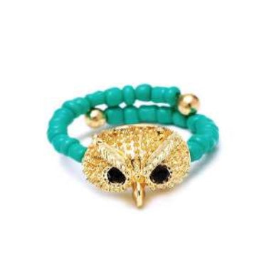 [12pcs set] Owl stud & bead ring - gold turquoise