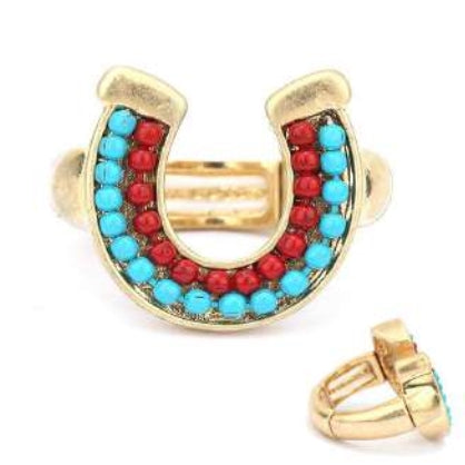 [12pcs set] Horse shoe beads ring - turquoise