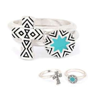 [12pcs set] Two cross and star rings - worn silver