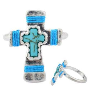 [12pcs set] Wrapped Cross ring - silver turquoise